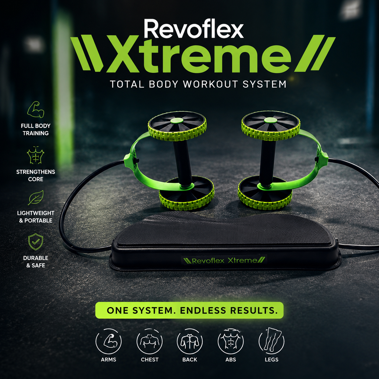 Bədən üçün trenajor Revoflex Xtreme, qara/yaşıl